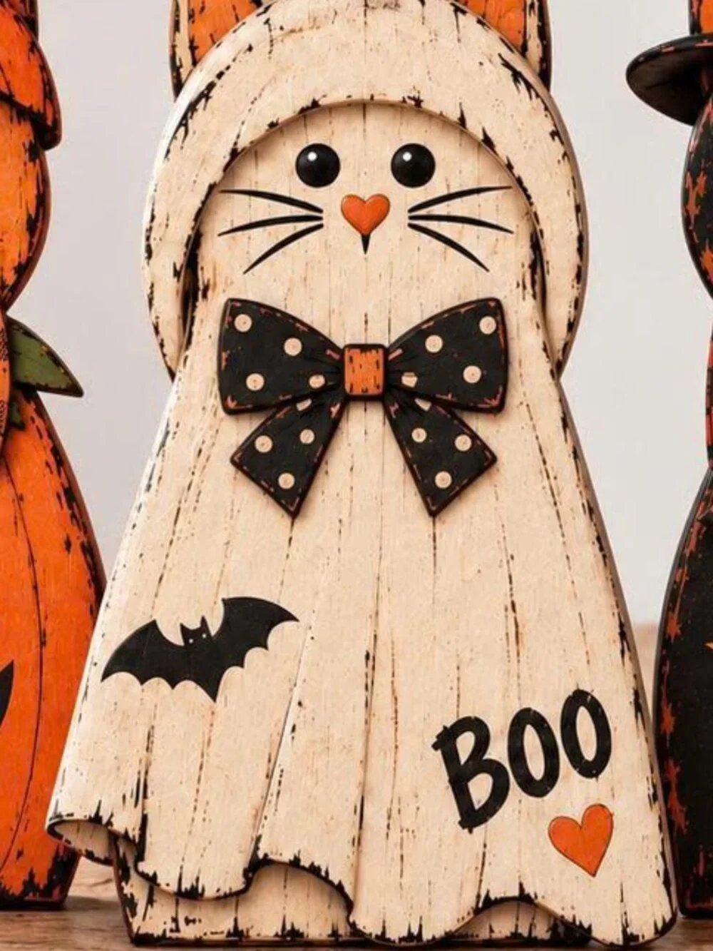 Halloween Wooden Cat Blocks, Halloween Rustic Shelf Sitter, Fall Home Season